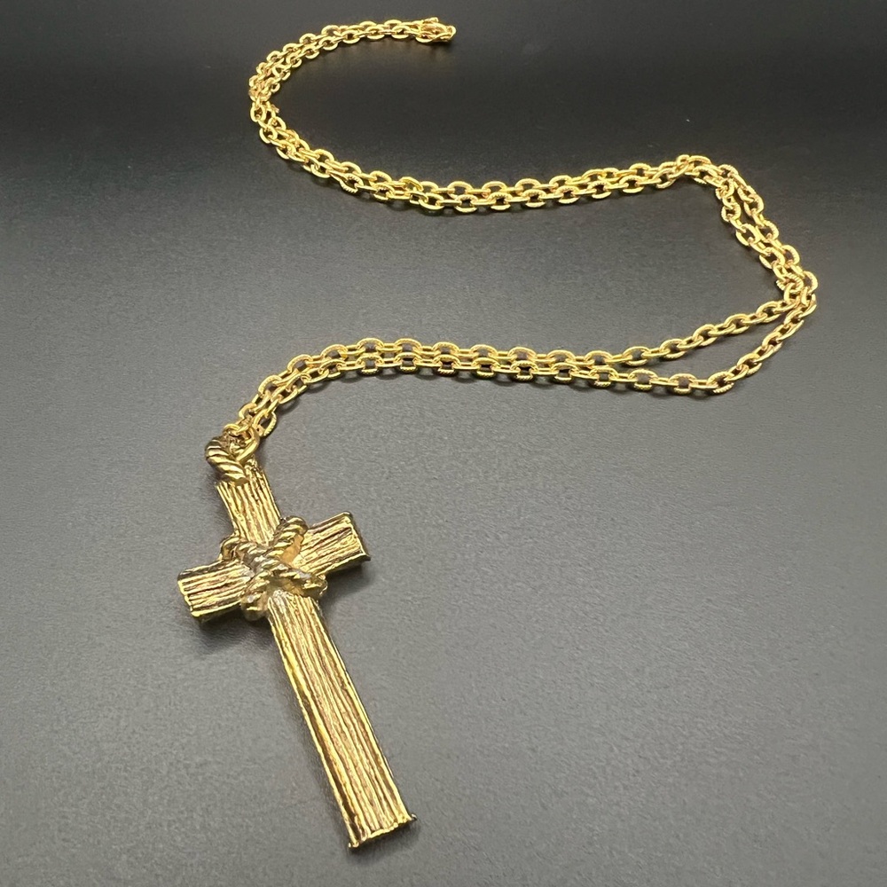 Chunky Gold Tone Cross Pendant Necklace